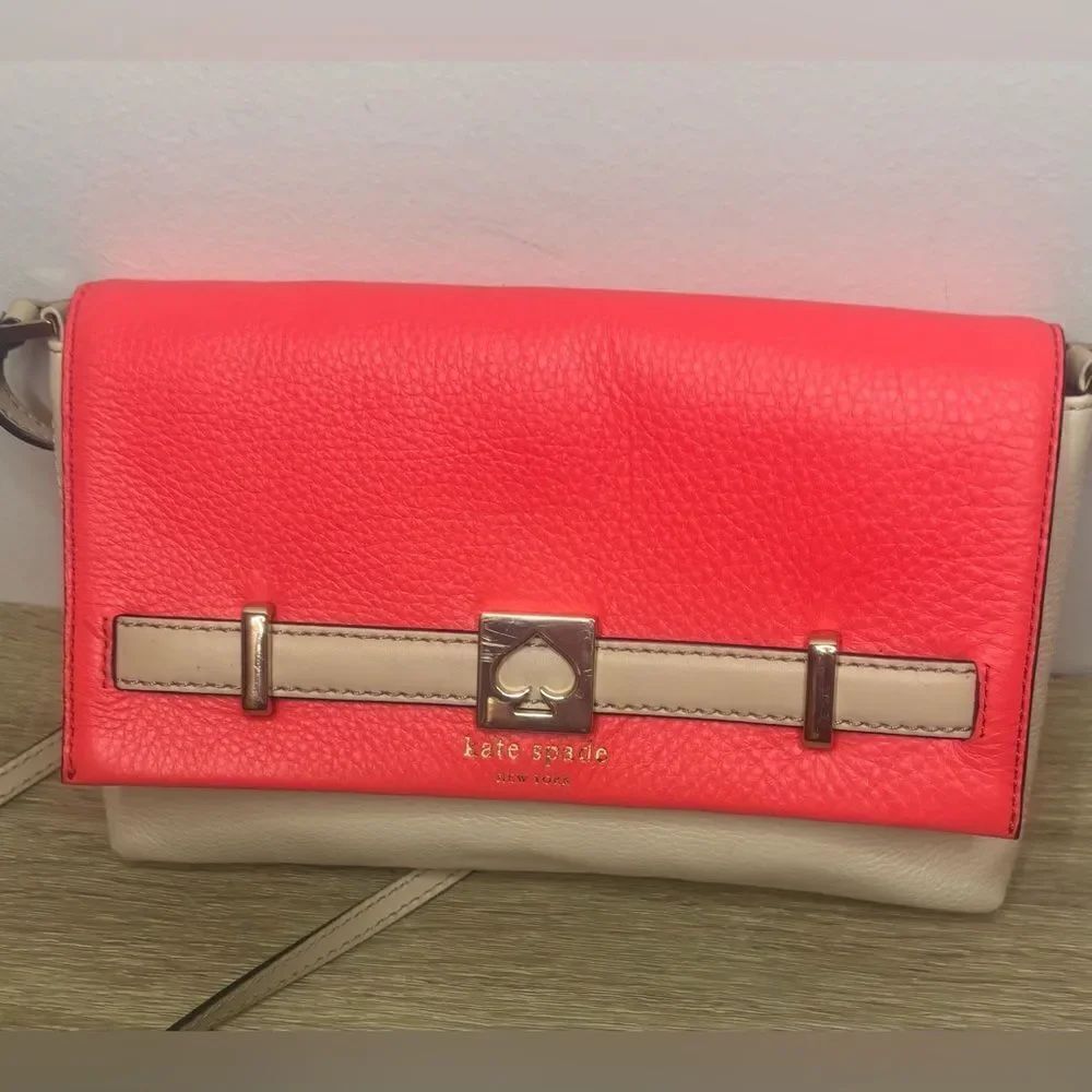 Kate spade GUC bright pink/cream pebbled leather loula Houston street bag